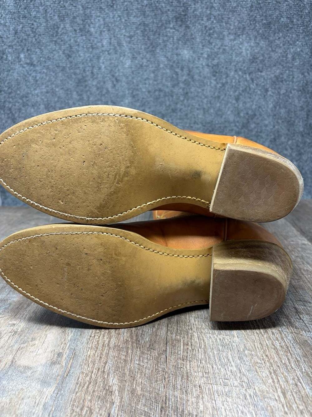 Vintage Acme Cowboy Western Mens 10 D Boots Tan Brown marbled leather USA MADE - Picture 9 of 16